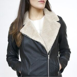 BB Dakota Vegan Leather Moto Jacket with Sherpa Trim